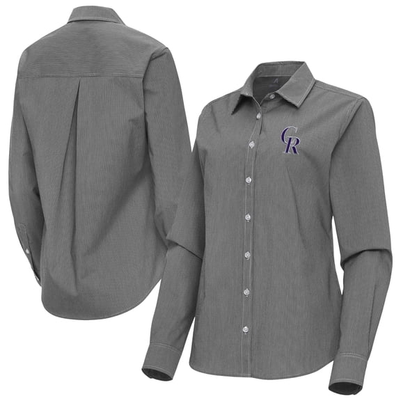 Women's Antigua Black Colorado Rockies Porter Woven Long Sleeve Button-Up Shirt