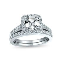 Bling Jewelry Womens Art Deco 2CT Square Solitaire Asscher Cut CZ Halo Band Ring Set Sterling Silver