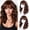 Dark Brown, variant on Layered Wavy Bob Wig with Bangs for Women, Wavy Texture, Layered Cut, Bob Cut, Fringe, Adjustable Cap, for women seeking a wearable way to update their hairstyle during personal hair styling,Wine Red