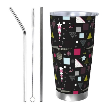 

Vsdgher Colorful Geometry 20 Oz Stainless Steel Vacuum Insulated Travel Mug Coffee Cup for Home Office Outdoor Works Great for Ice Drinks and Hot Beverage -Straw Three-piece Set