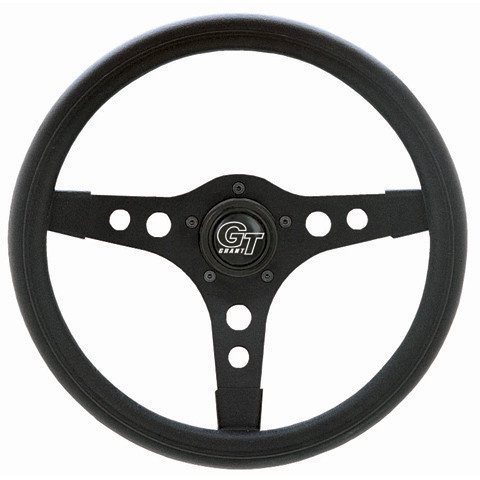 Grant Steering Wheel 702 Signature Performance GT Sport; 13 Inch Diameter; 3 Spoke; Black Foam Cushion Grip; Matte Black Powder Coat Steel Spokes; Without Cruise Control Buttons/Holes; 5 Bolt