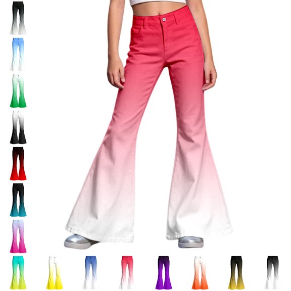 UJNDER Kids Gradient Color Flared Trousers Elastic Waist Soft Comfortable Blend Everyday Wear Kids Pants,01_Red,9-10 Years