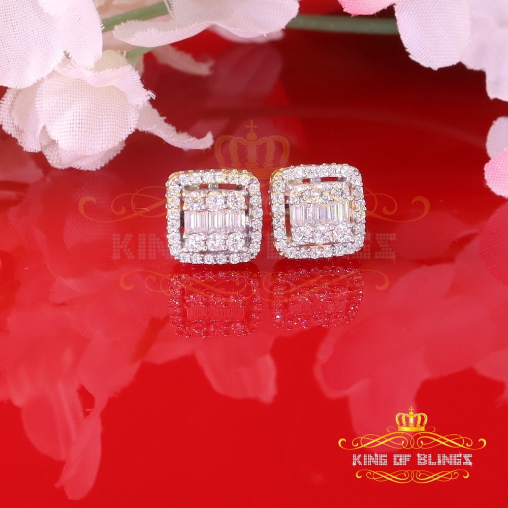 King of Bling's Men's/Womens 925 Silver Yellow 1.10ct VVS 'D' Moissanite Square Stud Earrings
