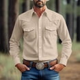 thumbnail image 2 of Western Cowboy Shirts for Men Stylish Pearl Snap Button Down Cotton Work T-Shirt Casual Blouses Jacket with Two Pockets, 2 of 5