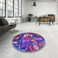 thumbnail image 3 of Ahgly Company Indoor Round Patterned Medium Purple Area Rugs, 5' Round, 3 of 6