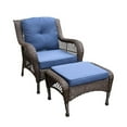 thumbnail image 5 of Jeco 6 Piece Resin Wicker Outdoor Patio Seating Set in Espresso/Blue Cushions, 5 of 11