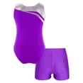 thumbnail image 2 of Miutii Kids Girls Sparkly Metallic Sleeveless Ballet Gymnastics Leotard Unitard Biketard with Shorts Swimwear Purple 14, 2 of 7