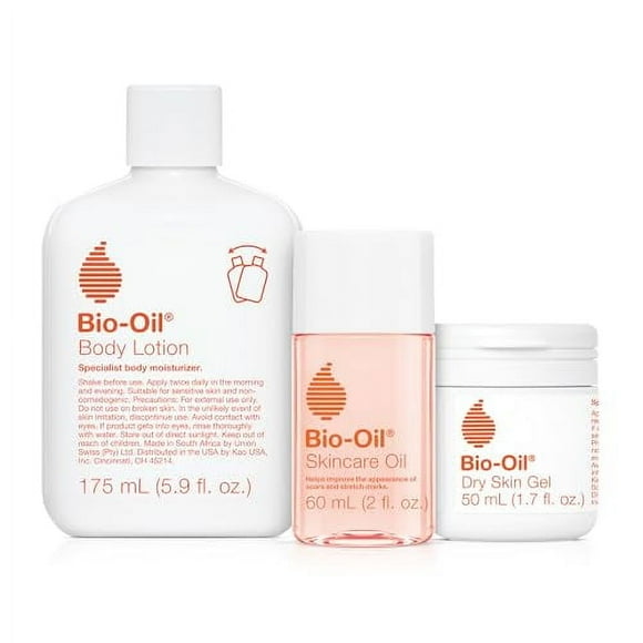 Bio-Oil Skincare Set for Scars, Stretch Marks, and Dry Skin, 3 Pc Travel Size Kit Includes Skin Care Oil (2 oz), Dry Skin Gel (1.7 oz), and Body Lotion (5.7 oz), Pregnan