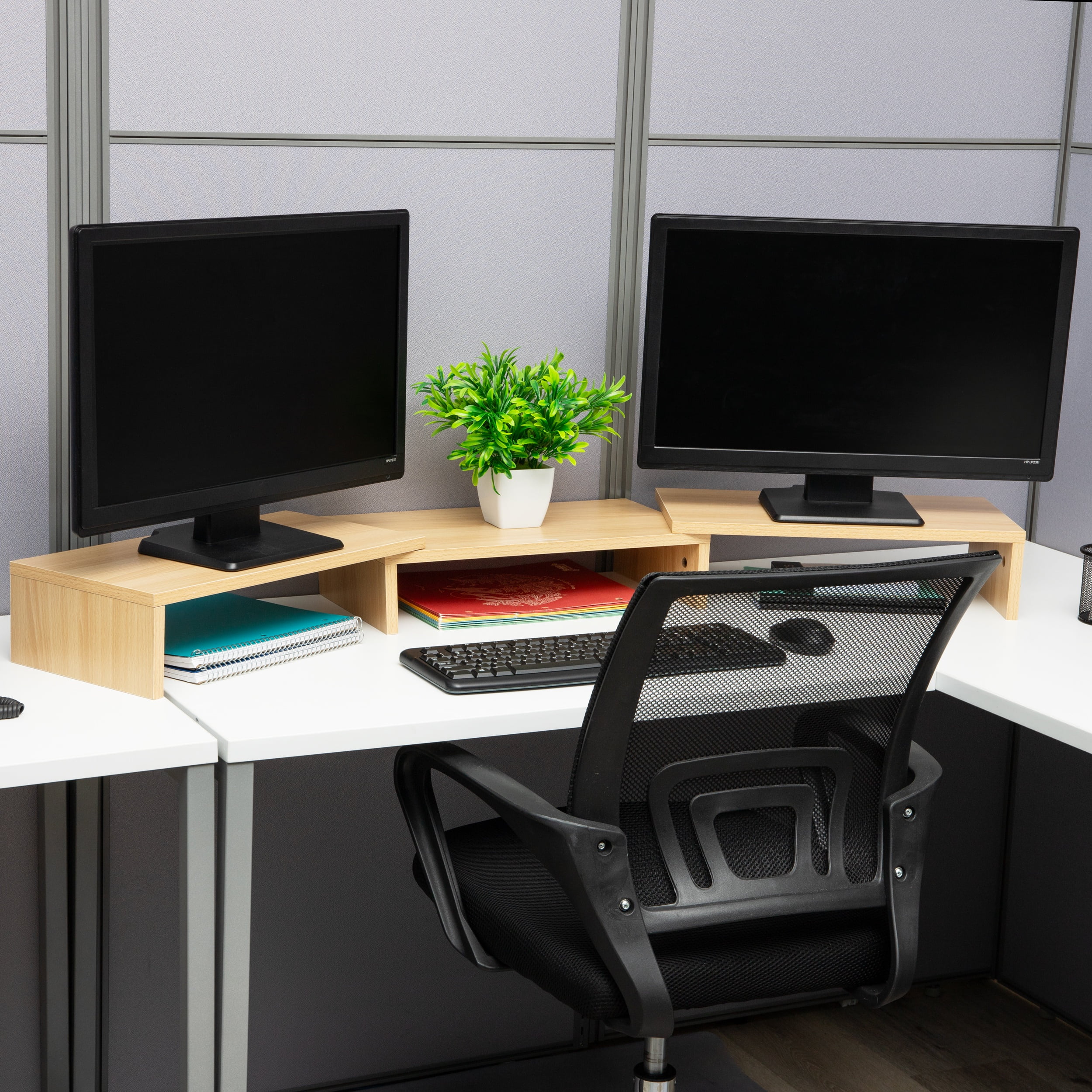 Mind Reader Dual Monitor Stand, Desktop Organizer, Laptop Riser, Office, MDF, 51.25"L x 9.25"W x 4.75"H, Brown