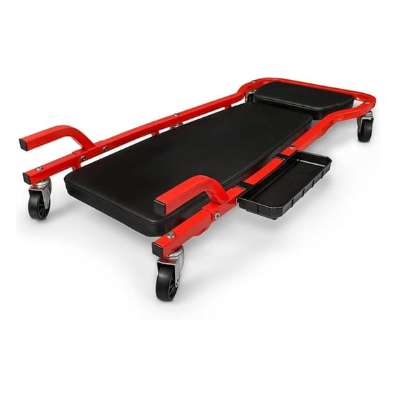 WDZS Mechanic Creeper Garage Automotive Floor Low Profile Roller Mechanics Tools, 44" 6 Caster Creeper with Adjustable Cushioned Headrest - 300 lbs Capacity (Red)