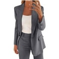 thumbnail image 5 of Yghzkop Women's Solid Color Pant Suit Set 2 Piece Outfit Long Sleeve Button Front Blazer Jacket with Pockets Matching Straight Leg Trousers office formal Work Wear, 5 of 8