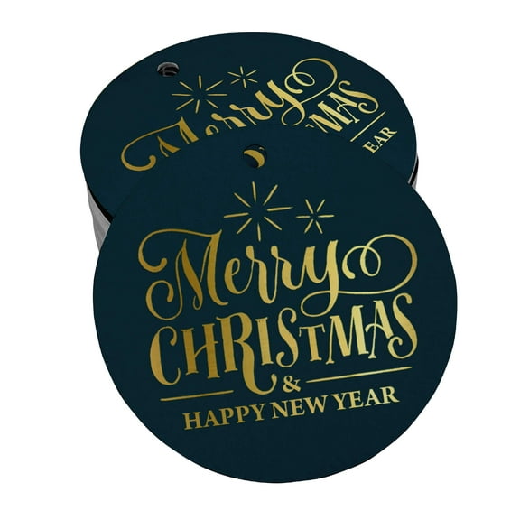 Inkdotpot Pack Of 100 Real Gold Foil Paper Tags Merry Christmas & Happy New Year Text Favor Hang Tags