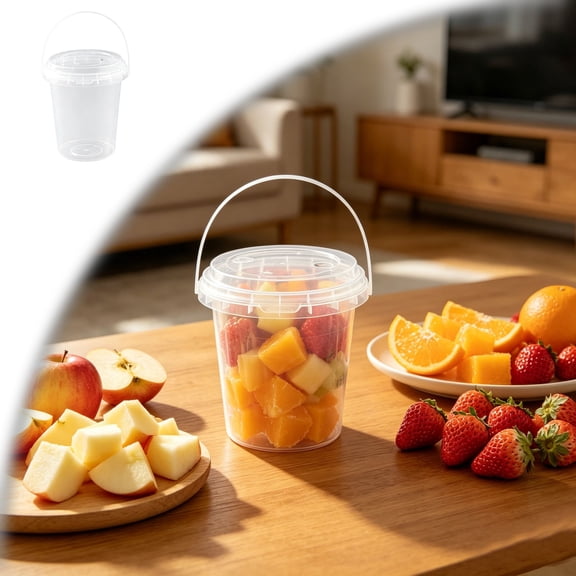 Clear Bucket with Lid and Handle, Reusable Ice Cream Tub with Lids, Food Grade Round Pail Container, Freezer Safe Food Storage Containers for Drinks