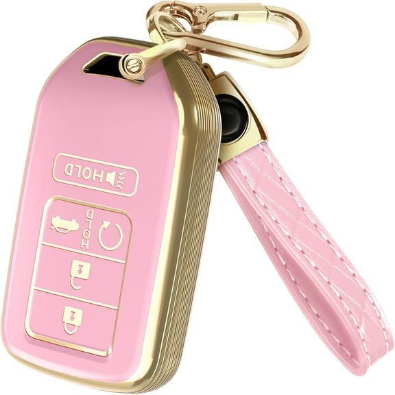 Compatible Key Fob Cover for Honda Key Fob Cover & Leather Keychain - TPU Keyfob Case for Accord Civic Crosstour CR-V Fit Pilot Ridgeline (2015-2021) Keychain