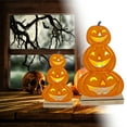 thumbnail image 2 of teapwant Wooden LED Light Halloween Pumpkin Face Decorative Table Decoration Craft For Home Glowing Ornament, 2 of 9