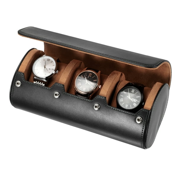 Estuche de viaje para relojes Uxcell para hombres, estuche de cuero para rollo de reloj, caja de almacenamiento portátil para relojes para Navidad, cumpleaños y aniversario, 3 ranuras (negro)