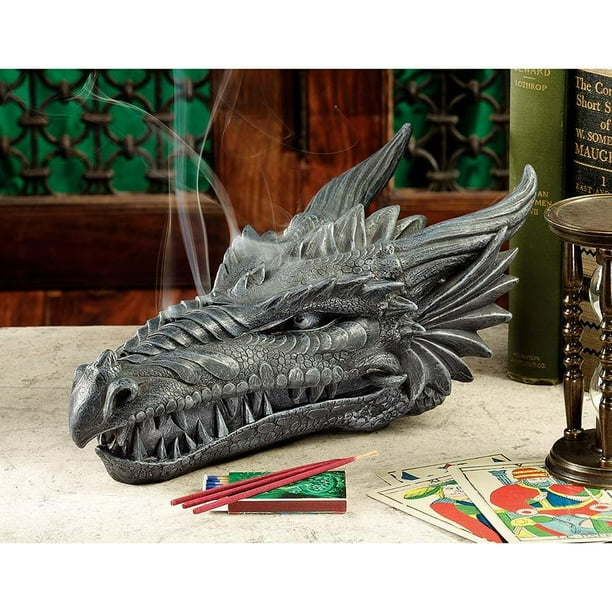 Medieval Gothic Dragon Head Sculpture Incense Burner Holder with 3