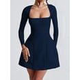 thumbnail image 2 of Women'S Square Neck Evening Party Gowns Y2K Long Sleeves Bodycon Short Dress Elegant A-Line Mini Dresses Navy Blue M, 2 of 6
