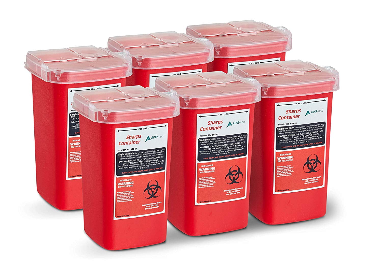 AdirMed 1 Quart Needle BioHazard Disposal Sharps Container (6Pack