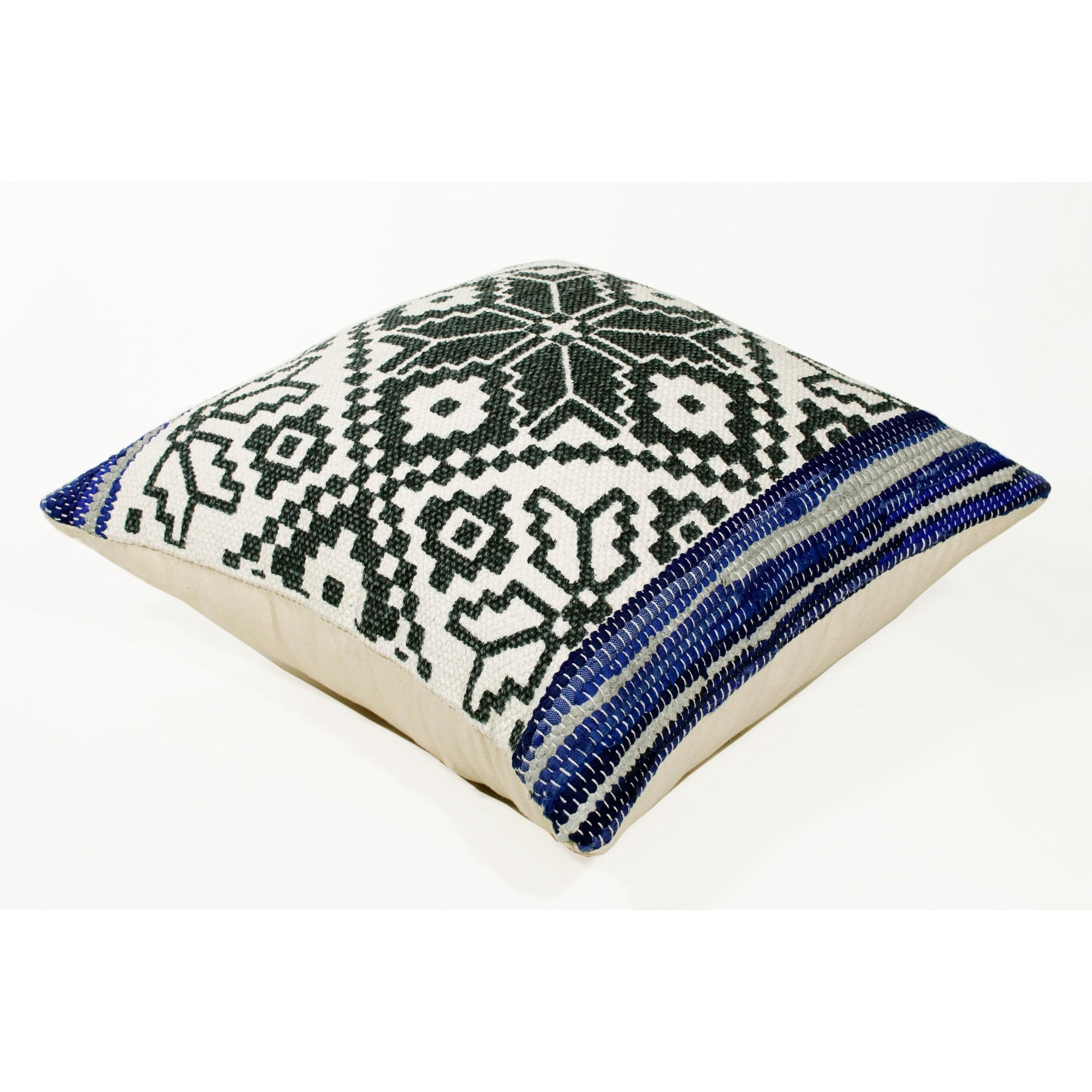 Laddha Home Designs Handwoven Tribal Geometric Throw Pillow Cover - 20" - Blue and Gray