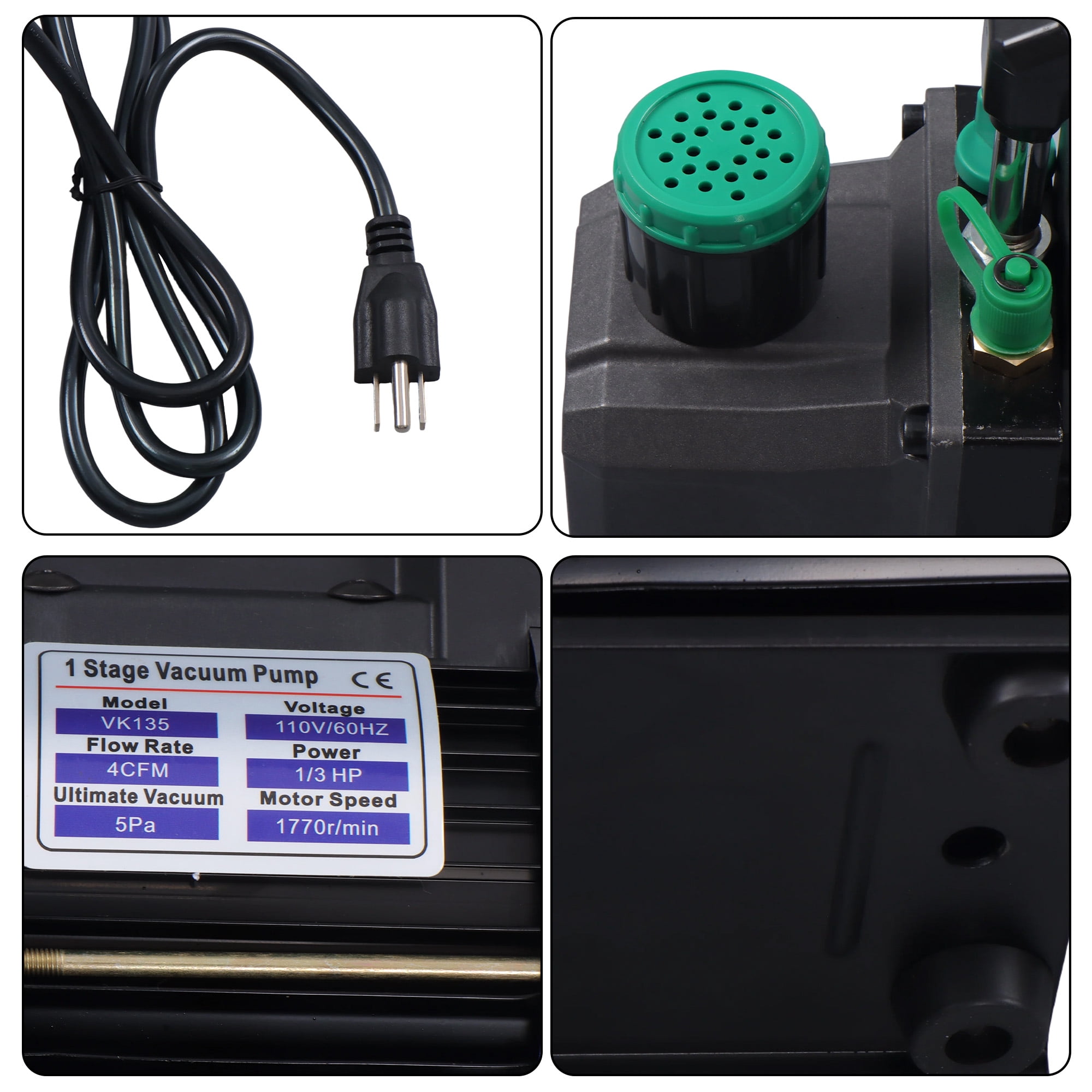 waltyotur Vacuum Pump 4CFM 1/3HP 3000 psi (20.7 MPa) Vacuum Pump Black