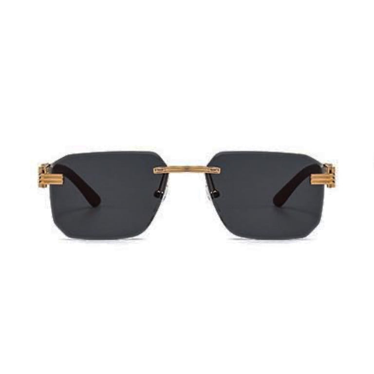 Retro Dark Grey Gold Ombre Oversized Square Rectangle Rimless Sunglasses‎ Fashion Square Rimless Pilot Sunglasses Mens Women Retro  main image 2