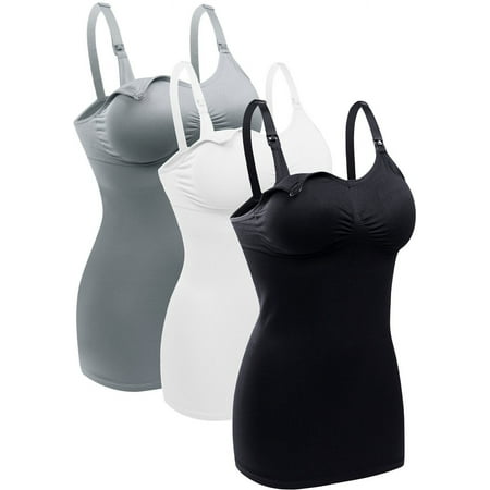 DAKIMOE Womens Nursing Tank Tops for Breastfeeding Maternity Camisoles with Built in Bra Sleep Maternity Cami Bras Pack of 3
