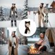thumbnail image 4 of Gorro de pañuelo de ganchillo | Diseño geométrico de patchwork – Tejido de punto cálido con forro polar | Decoración 3D de las orejas | Bufanda y sombrero integrados para viajes al aire libre | 1 Pack, 4 of 7