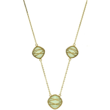 5th & Main 18kt Gold over Sterling Silver Hand-Wrapped Triple-Squared Chalcedony Stone Necklace