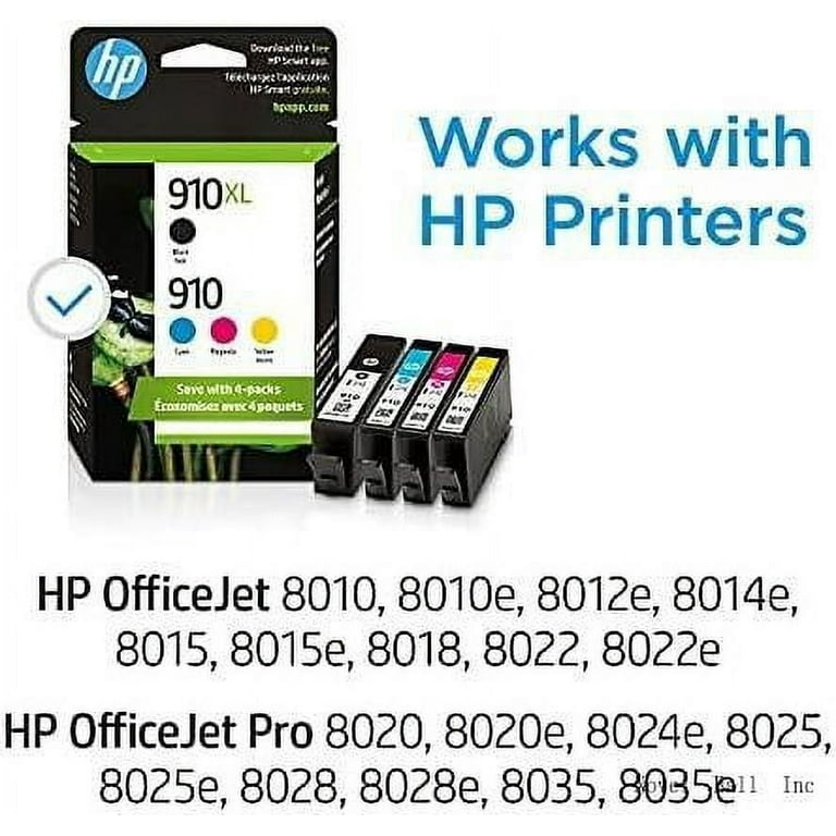 HP 910, 910XL Ink Cartridges 4-Pack, Black High Yield Cyan Magenta