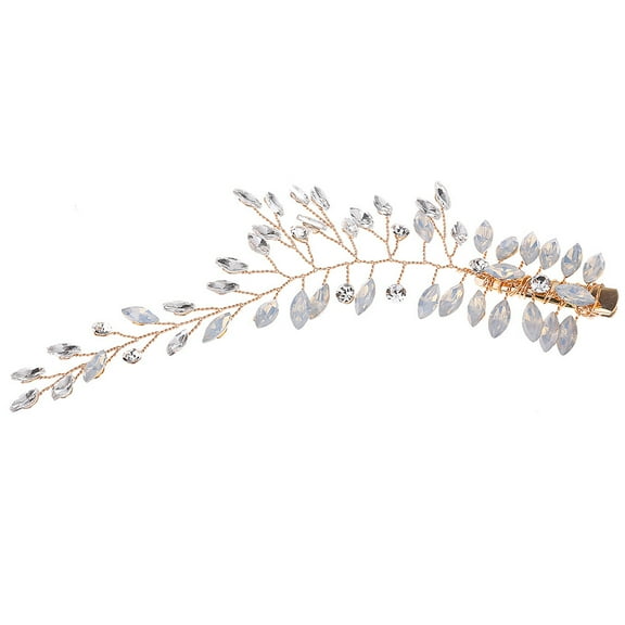 LEORX Rhinestone Hair Clips Golden Crystal Pearl 1Pcs 5.1x0.8x0.4in