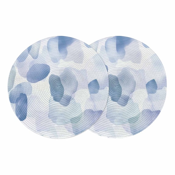 Blue Round 13 Inch Placemats Set of 2, Watercolor Abstract Geometric Art HeatResistant Non Slip Place Mats for Dining Table, Wipeable Braided Kitchen Table Mats for Housewarming