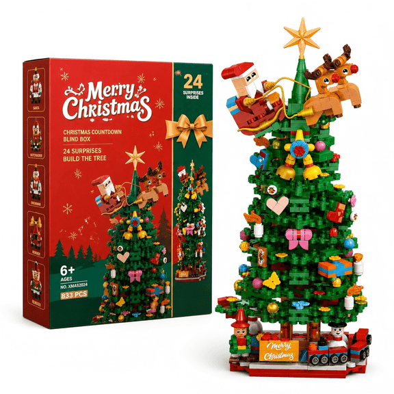 Advent Calendar 2026 24 Days Christmas Tree Building Blocks Surprise ABS Plastic Holiday Countdown Decor Set for Teens and Adults