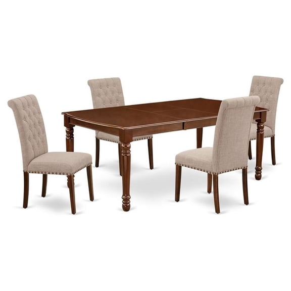 East West Furniture Dover 5-piece Wood Dining Set in Mahogany/Light Fawn