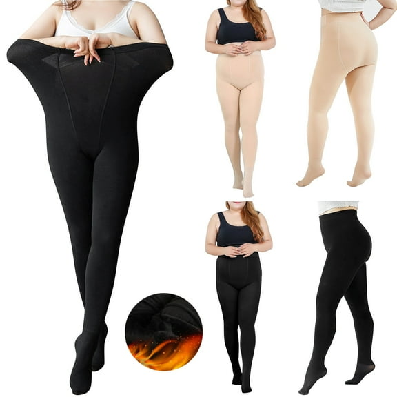 Women's Solid Color Plus Size Bottoming Tights Footed Double Layer Design