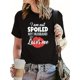 thumbnail image 3 of Women's Short Sleeve Round Neck T-Shirt, Comfortable Casual Tee With "I Am Not Spoiled, My Husband Just Loves Me" Print, Fashionable Summer Spring Leisure Vacation Sportswear, Ladies Relaxed Fit Top, 3 of 6