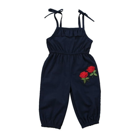 

Opperiaya Baby Girls Summer Rompers Sleeveless Ruffle Flower Embroidery Jumpsuit