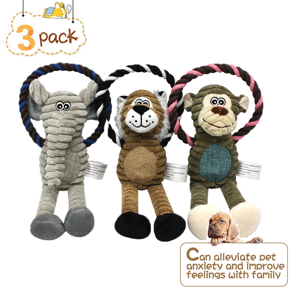 Kepooman Dog Chew Toy for Teething Chewing and Playtime, No Stuffing Plush Animal Dog Squeaky Toy, Set of 3 Kepooman Dog Chew Toy for Teething Chewing and Playtime, No Stuffing Plush Animal Dog Squeaky Toy, Set of 3