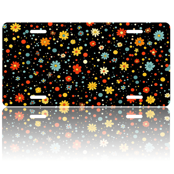 1 Pcs 2D Flat License Plate Covers & Frames, Floral Pattern For Decorative Front, Waterproof For Decoration Aluminum License Plate Covers & Frames Cover For Men Women, 12" X 6"