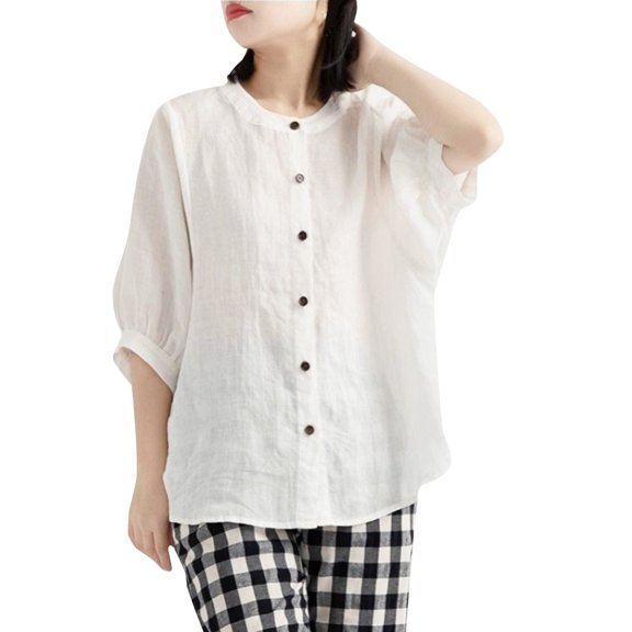 Akiihool Short Sleeve Blouses For Women Plus Size Womens Button Down Blouses Casual Peplum Summer Tops Dressy Chiffon Work Blouse (White,One Size)