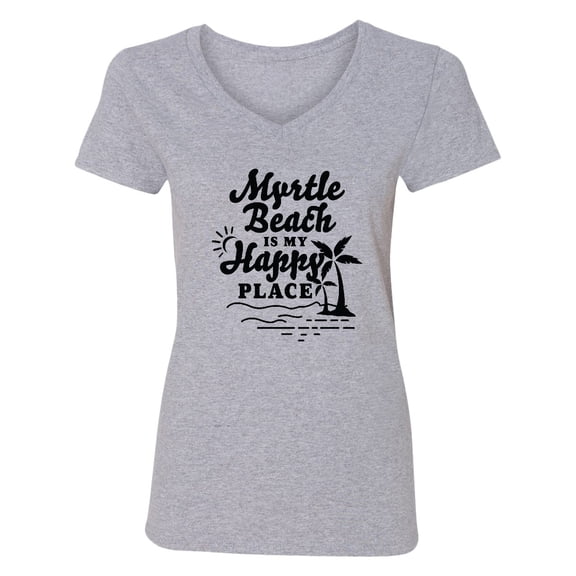 Inktastic Myrtle Beach is My Happy Place with Palm Trees Women's V-Neck T-Shirt