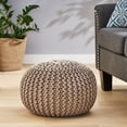thumbnail image 3 of Noble House Round Plush Cotton Pouf, Brown, 3 of 4