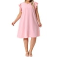 thumbnail image 2 of Agnes Orinda Women's Plus Size Valentine Summer Dresses Flutter Sleeve Crew Neck Beach Casual Midi Sundress 1X Pink, 2 of 6