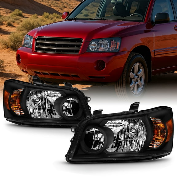AKKON - For 2004-2006 Toyota Highlander Black Headlights Driver Left  Passenger Right Side Pair Replacement