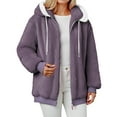 thumbnail image 5 of UngA Womens Fuzzy Jacket Hooded Cardigan Open Front Sherpa Coat Outwear with Pockets Jacket Fleece Women Purple,L, 5 of 6