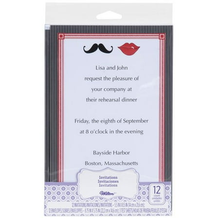 Wilton Lips & Mustache Invitations, 12 Count