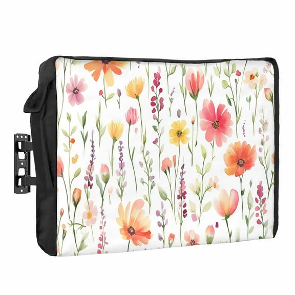 Outdoor TV Cover 70 to 75 Inches, Watercolor Poppy Flower Eucalyptus Leaf Farmhouse Waterproof and Weatherproof TV Cover with Remote Control Pocket, Flat Screen TV Cover Protector for Outside TV