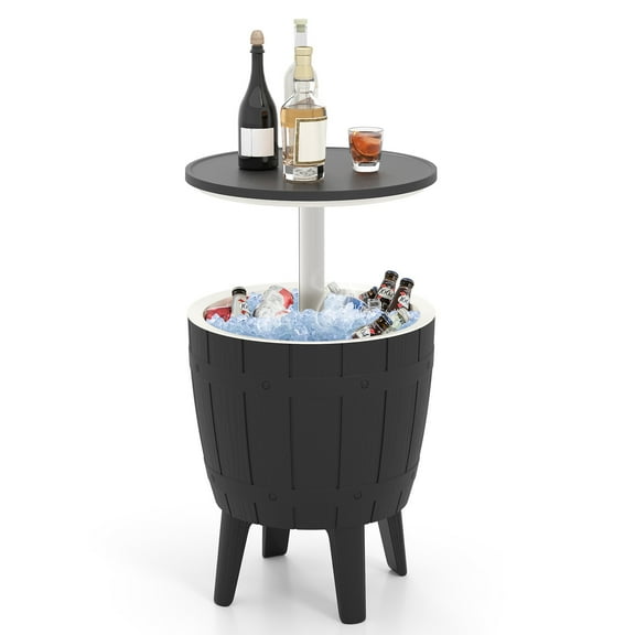 Gymax 10 Gallon Cooler Bar Table w/ Telescopic Tabletop 3-in-1 Coffee Table Ice Bucket