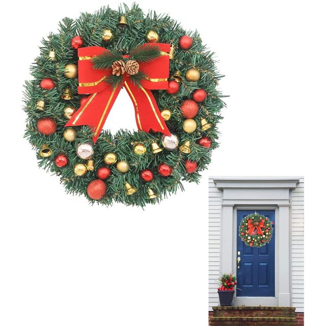 Corona Navideña, Soporte para Corona Navideña Decoraciones Navideñas, Decoración Navideña con Campanas Decoración Navideña Ideal para Exteriores, Diámetro 30 CM Corona Navideña Artificial