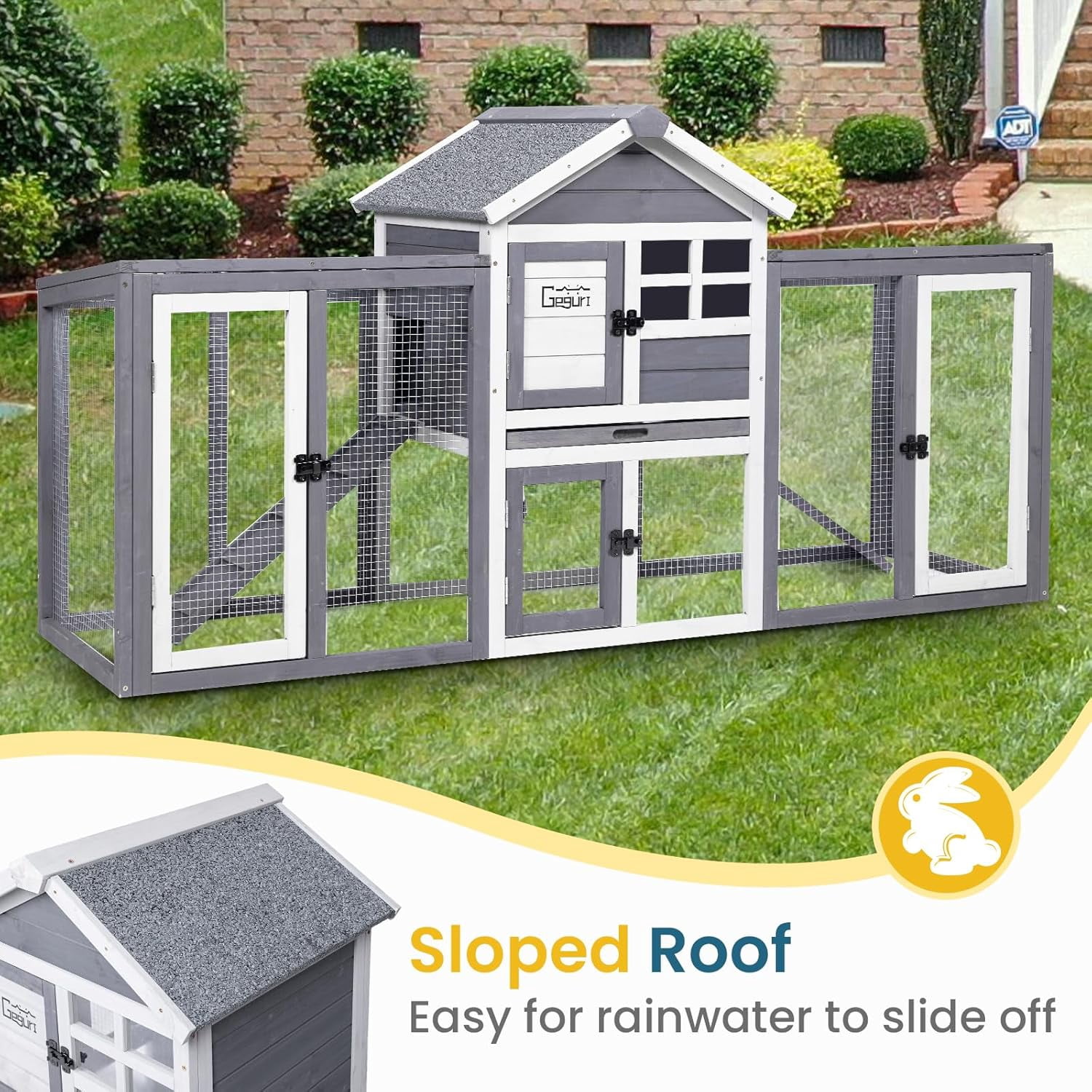 GEGURI Chicken Coop Outdoor, Rabbit Hutch Indoor, Bunny Cage with Waterproof Roof, Pull Out Tray, Predator-Resistant Fencing